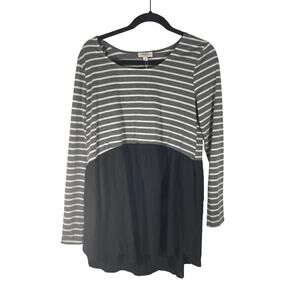 NWT Umgee Women's Small Long Sleeve Stripe Dress Minimalist Preppy Mute Stripe